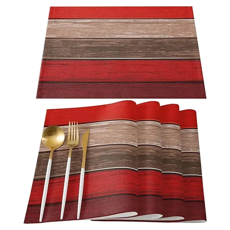 4/6/8pcs Vintage Wood Grain Placemat Set