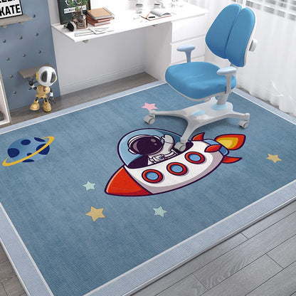 Kids Space Carpet Mat Rocket Astronaut Planets Stars Soft Non-Slip Floor Rug Children Study Room Home Decor