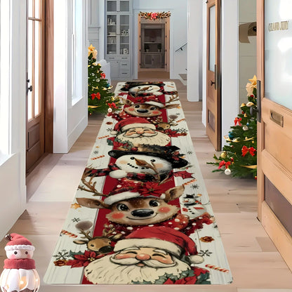 Extra-long washable Christmas runner rug for hallway decor