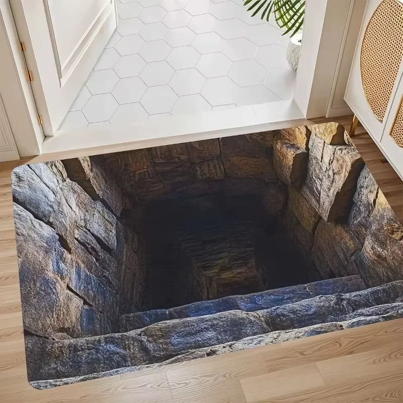 VIKAMA 2D Optical Illusion Endless Cave Rug Non-Slip Doormat Welcome Mat Bedroom Living Room Floor Carpet Home Decor