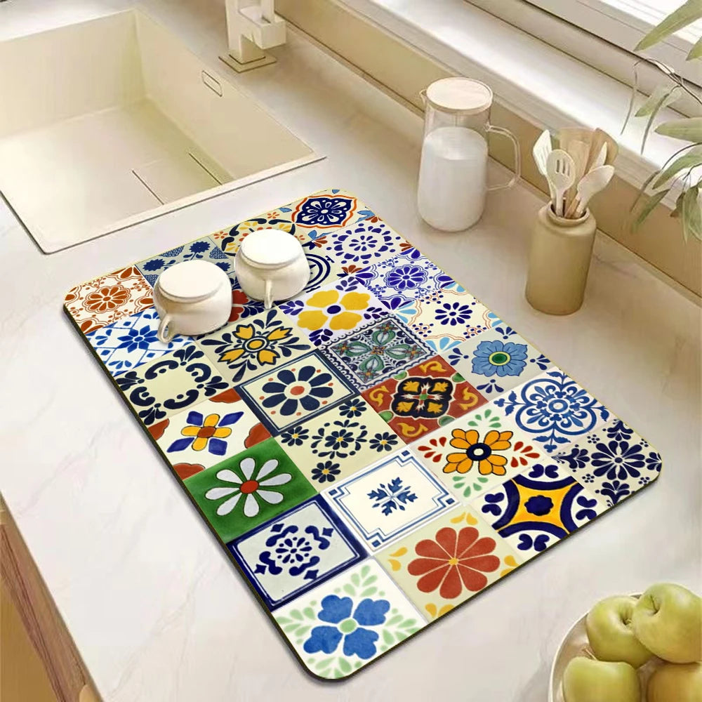 Mandala Absorbent Kitchen Counter Mat