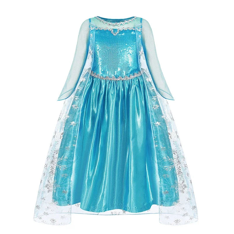 Disney Frozen Elsa Anna Mesh Ball Gown Costume Dress For Girls