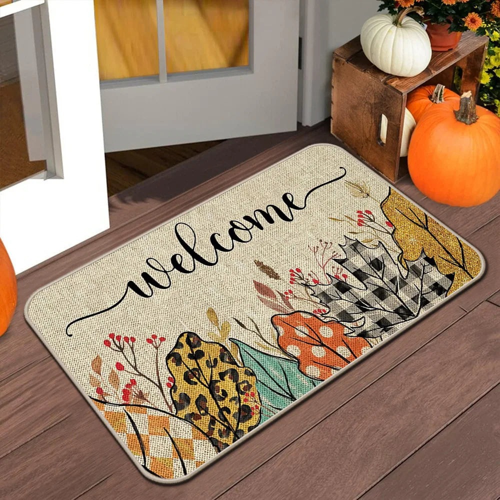 VIKAMA Halloween Autumn Door Mat Thanksgiving Welcome Non-Slip Indoor Outdoor Carpet