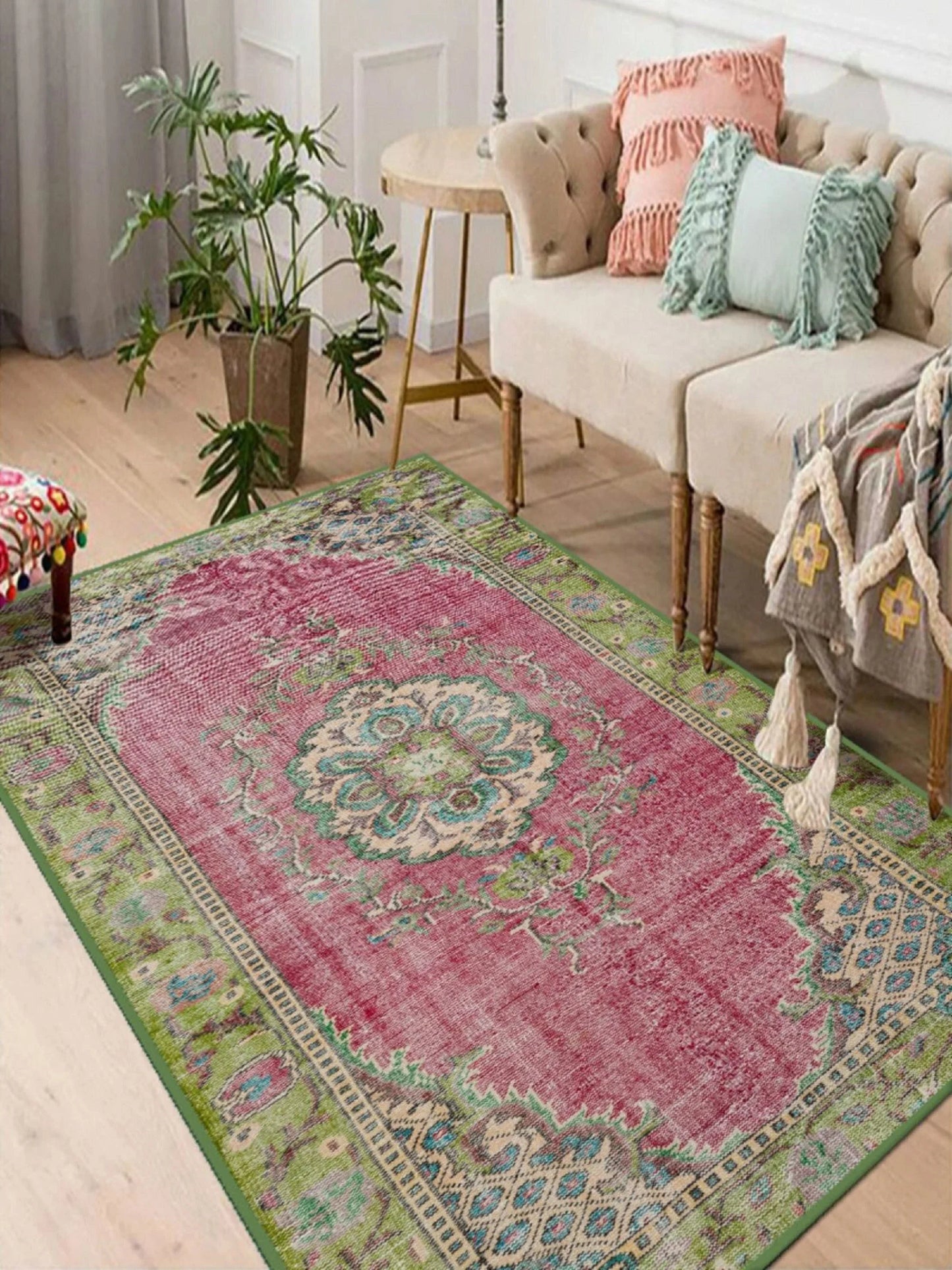 Turkish Anatolian Medallion Pink Area Rug