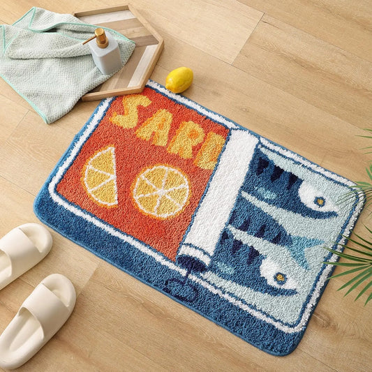 VIKAMA Cartoon Sardine Floor Mat Soft Non-Slip Kitchen Bathroom Bedroom Carpet