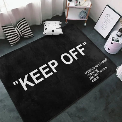 Minimalist KEEP OFF black white rug