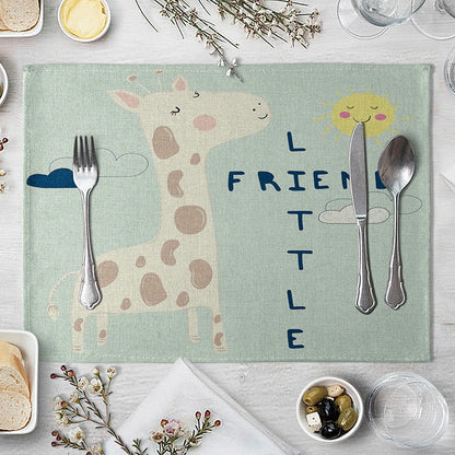 Cute Animal Cotton Linen Kids Placemat Set