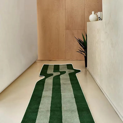 VIKAMA Dark Green Wave Rug Non-Slip Bedside Bedroom Living Room Nordic Floor Mat