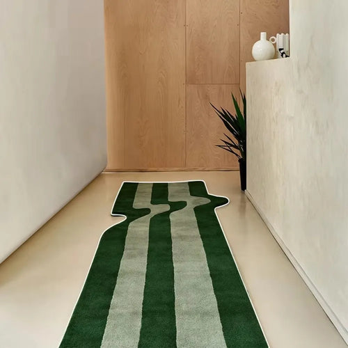 VIKAMA Dark Green Wave Rug Non-Slip Bedside Bedroom Living Room Nordic Floor Mat