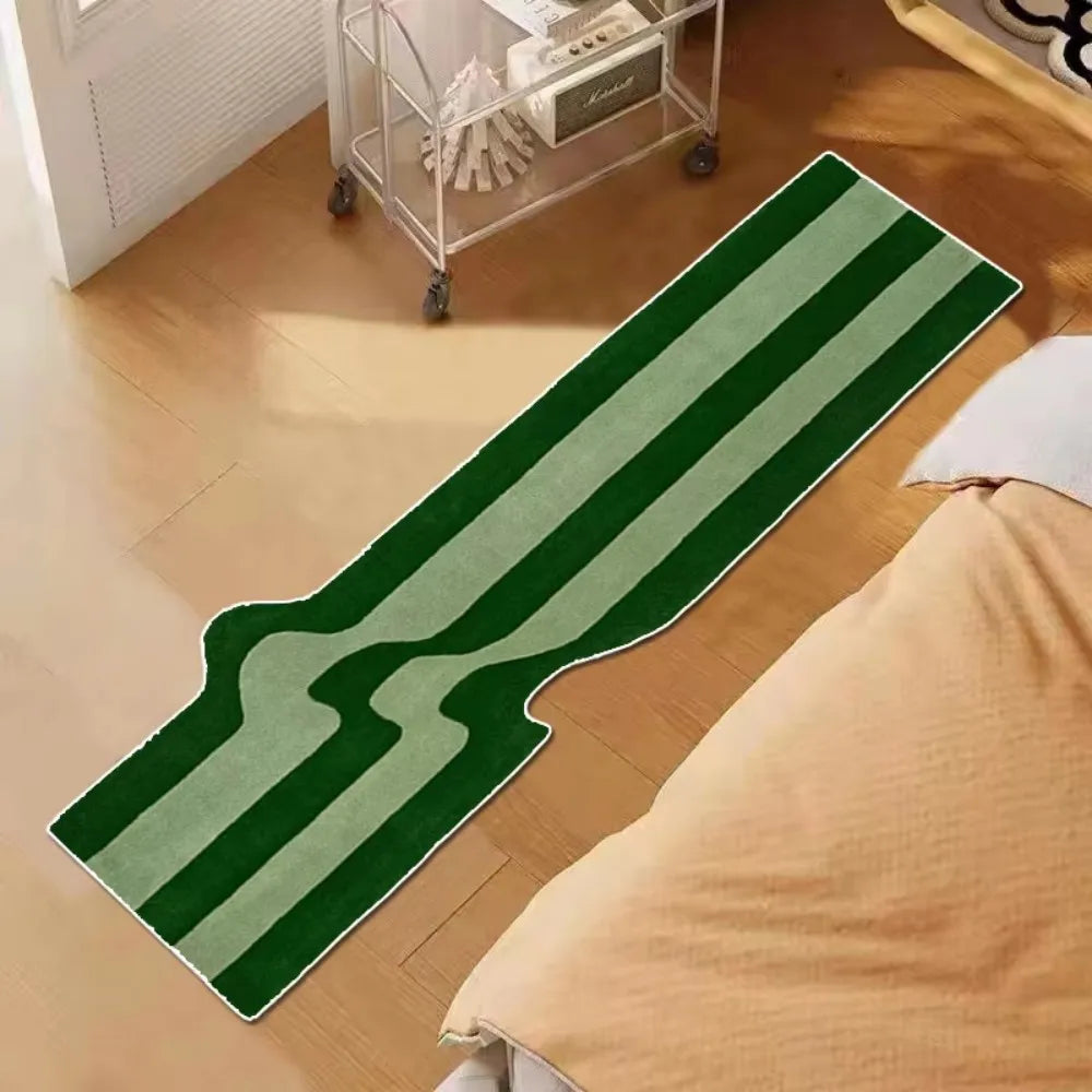 VIKAMA Dark Green Wave Rug Non-Slip Bedside Bedroom Living Room Nordic Floor Mat