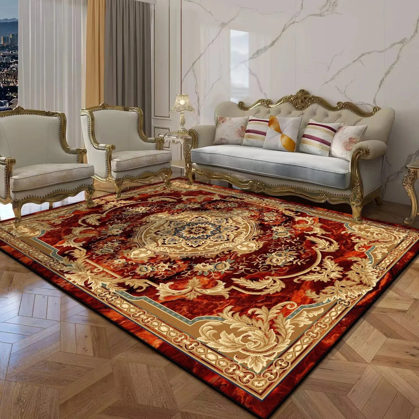 Persian Luxury Red Carpet Large Non-Slip Living Room Bedroom Rug Washable Aisle Floor Mat Home Decor