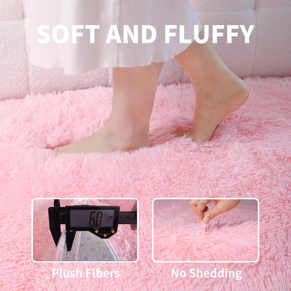 Pink Fluffy Round Girls Area Rug