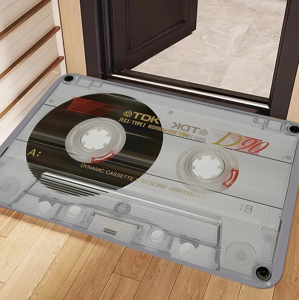 Vintage vinyl cassette retro music rug