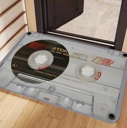 Vintage vinyl cassette retro music rug