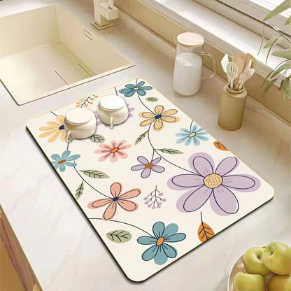 Modern Floral Kitchen Drying Mat