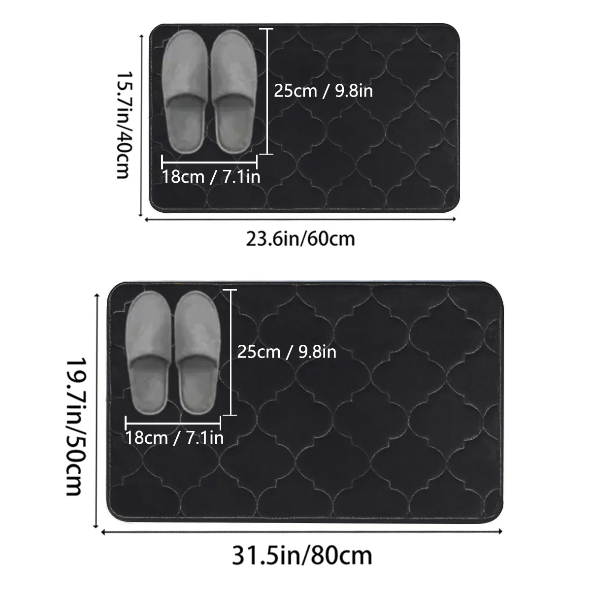 2pcs Embossed Flannel Bathroom Floor Mats Absorbent Non-Slip Shower Entrance Carpet Set