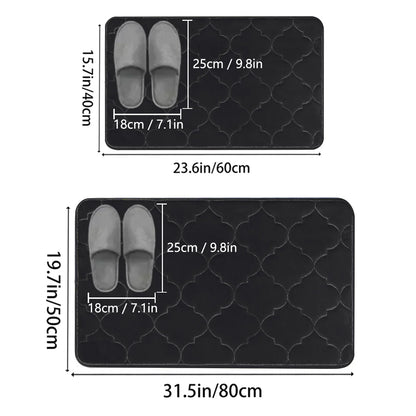 2pcs Embossed Flannel Bathroom Floor Mats Absorbent Non-Slip Shower Entrance Carpet Set