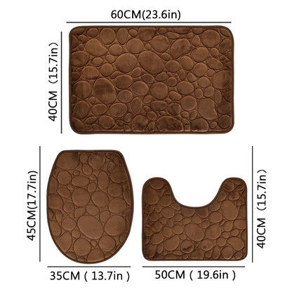 3-Piece Bathroom Mat Set Solid Color Stone Pattern Soft Comfortable Water-Absorbing Non-Slip Floor Rugs