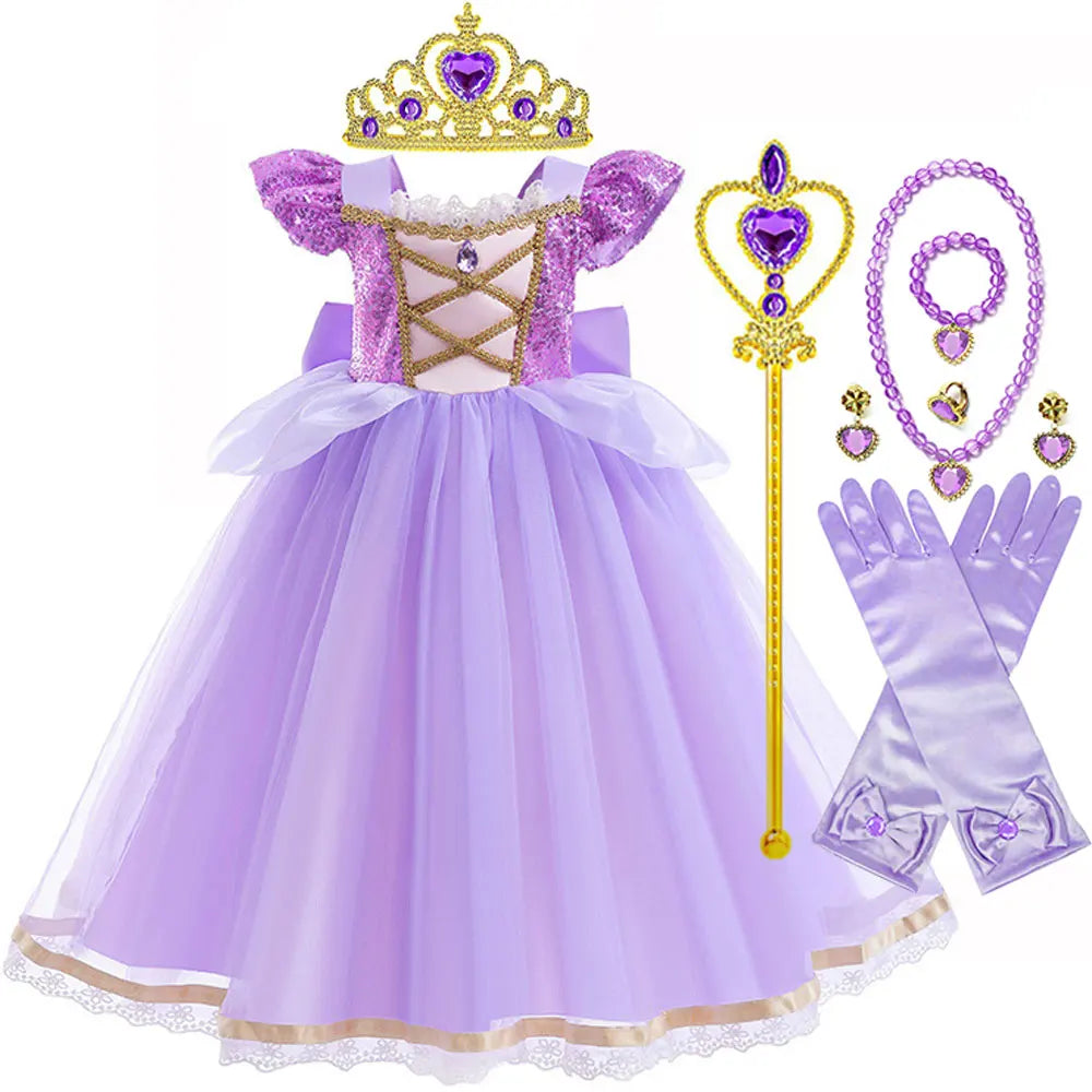 Disney Rapunzel Purple Puffy Dress With Accessories For Girls