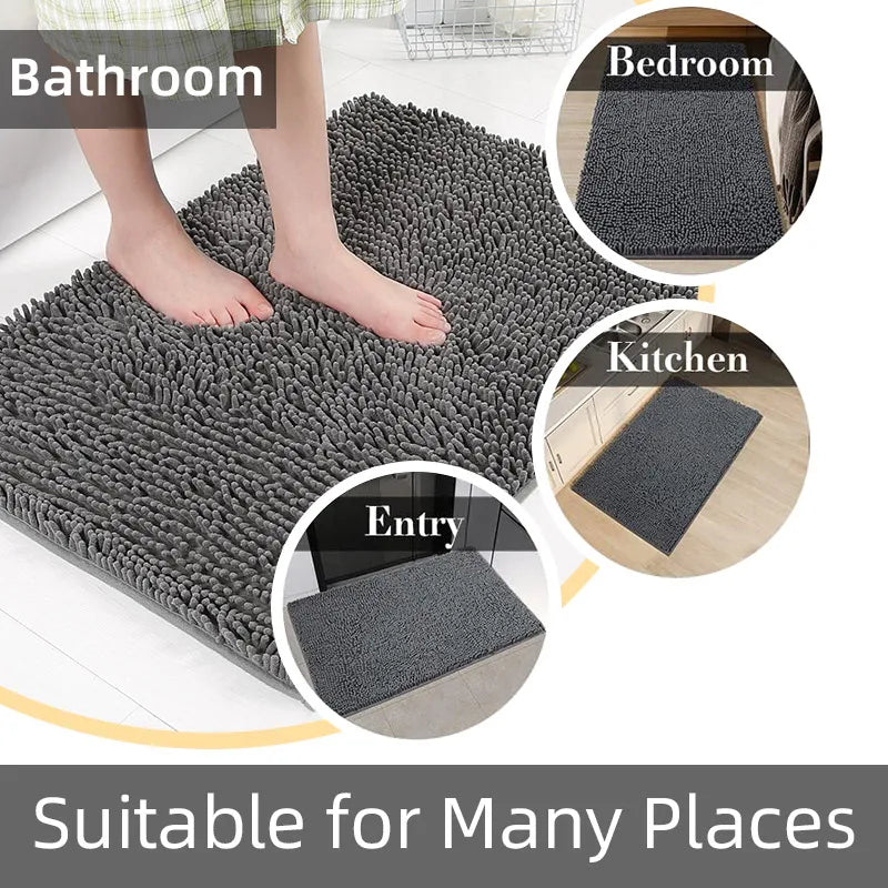 Non-Slip Shaggy Chenille Bathroom Rug Soft Thick Plush Mat Quick-Dry Durable PVC Backing Home Decor