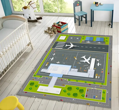 Airport Runway Aircraft Theme Non-Slip Kids Play Carpet Mat Terminal Design Home Decoration Rug