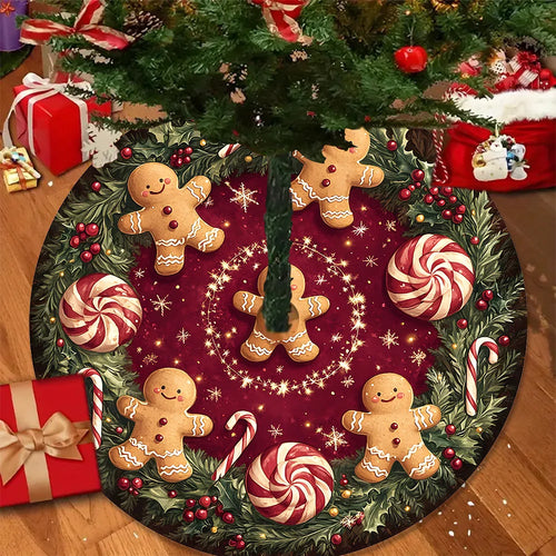 VIKAMA Gingerbread Peppermint Christmas Tree Skirt Rug