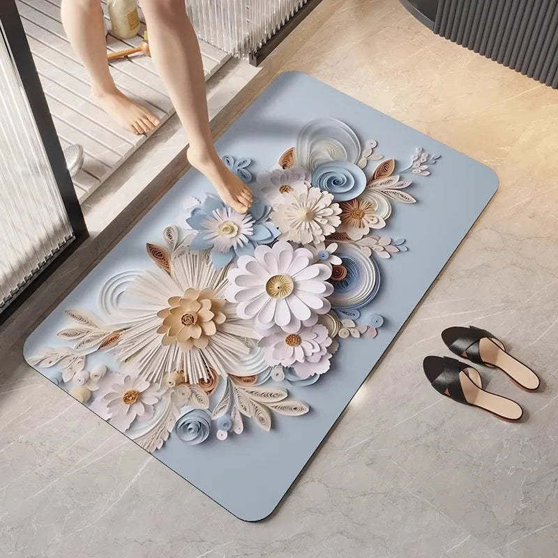 German diatomaceous earth floor mat 3D three-dimensional floral household bathroom anti slip mat