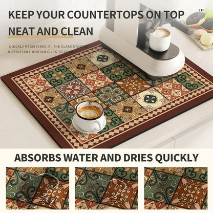 VIKAMA Vintage Bohemian Absorbent Dish Drying Mat