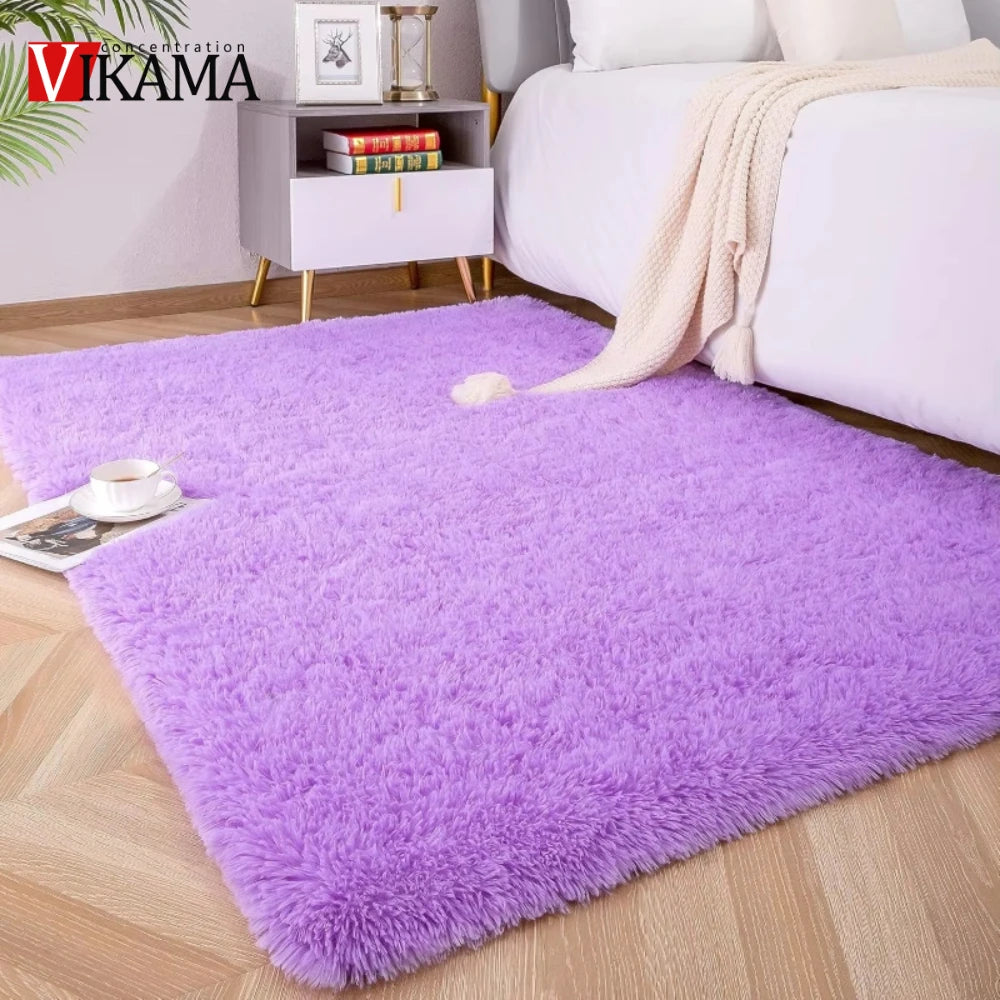 Large pink fluffy children’s area rug