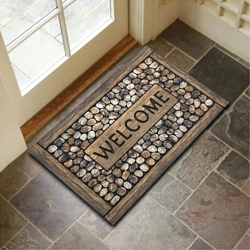 VIKAMA Crystal Velvet Door Mat Stone Wood Grain Non-Slip Entryway Floor Mat 40x60cm