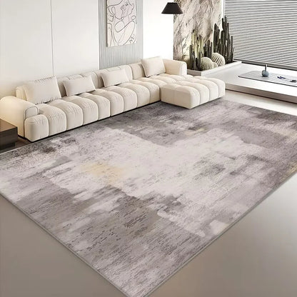Modern Abstract Grey Plush Washable Area Rug