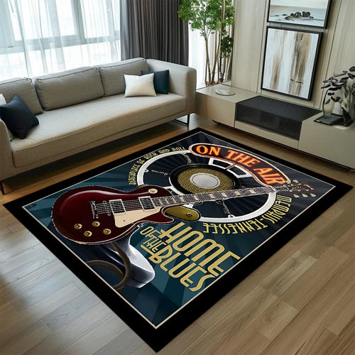 Vintage Rock Guitar Music Area Rug