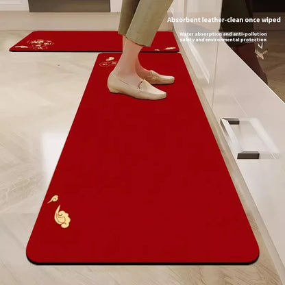 VIKAMA Diatomite Kitchen Mat Non-Slip Cuttable Red Entrance Bathroom Carpet