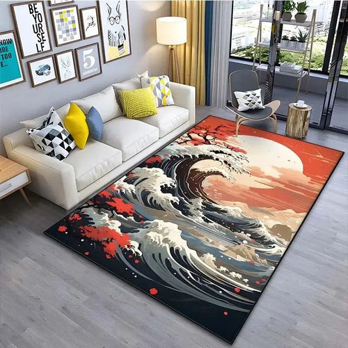 VIKAMA Ukiyo-e Wave Rug Home Decor