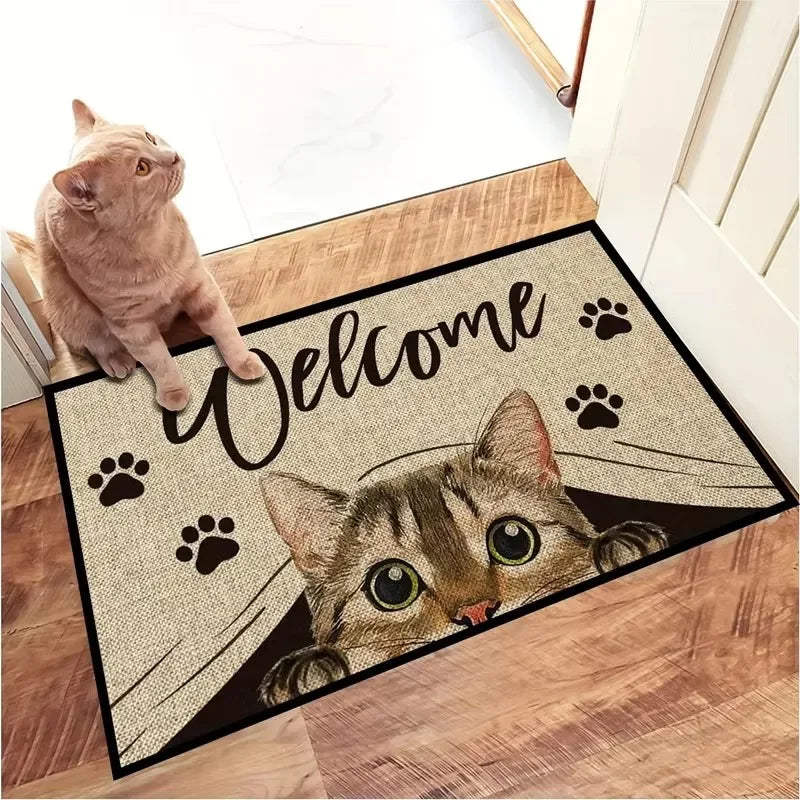 VIKAMA Black Cartoon Cat Doormat Thickened Non-Slip Bedroom Living Room Kitchen Bathroom Rug Home Decor