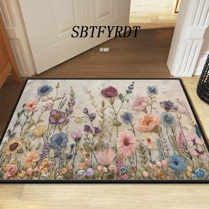 VIKAMA Beautiful Flower Rug Soft Welcome Mat Non-Slip Door Mat Outdoor Carpet Bedroom Living Room Home Decor