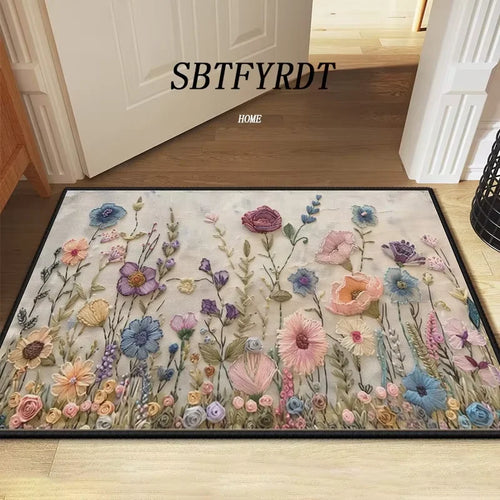 VIKAMA Beautiful Flower Rug Soft Welcome Mat Non-Slip Door Mat Outdoor Carpet Bedroom Living Room Home Decor