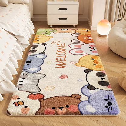 Cartoon Plush Bedside Floor Mat Soft Washable Kids Bedroom Rectangle Carpet