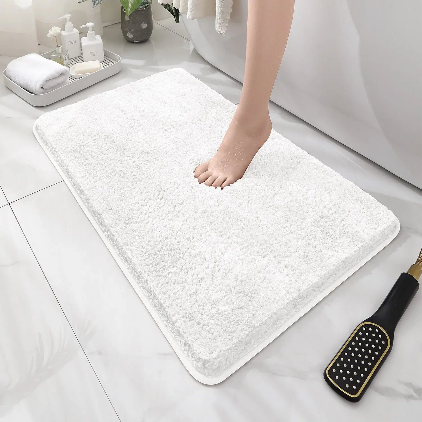 Rounded Thick Plush Bathroom Mat Absorbent Non-Slip Bathtub Entrance Door Floor Rug Home Decor