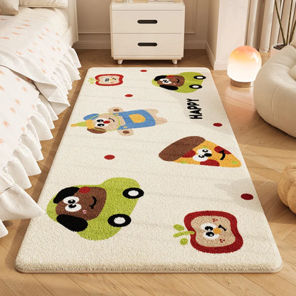 Cartoon Plush Bedside Floor Mat Soft Washable Kids Bedroom Rectangle Carpet