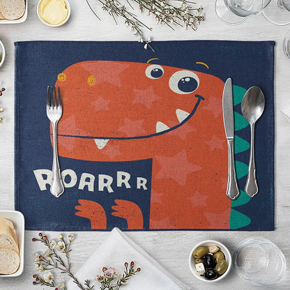 Cartoon Green Dinosaur Cotton Linen Kids Placemat Set