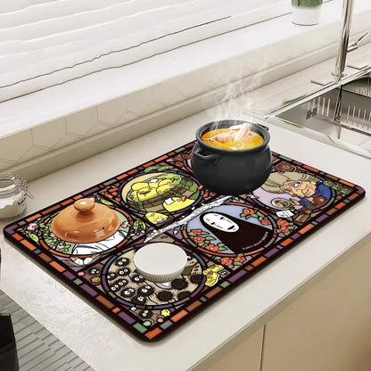 VIKAMA Anime Diatomite Dish Drying Mat Quick-Dry Non-Slip Kitchen Coffee Machine Drain Rug Home Decor