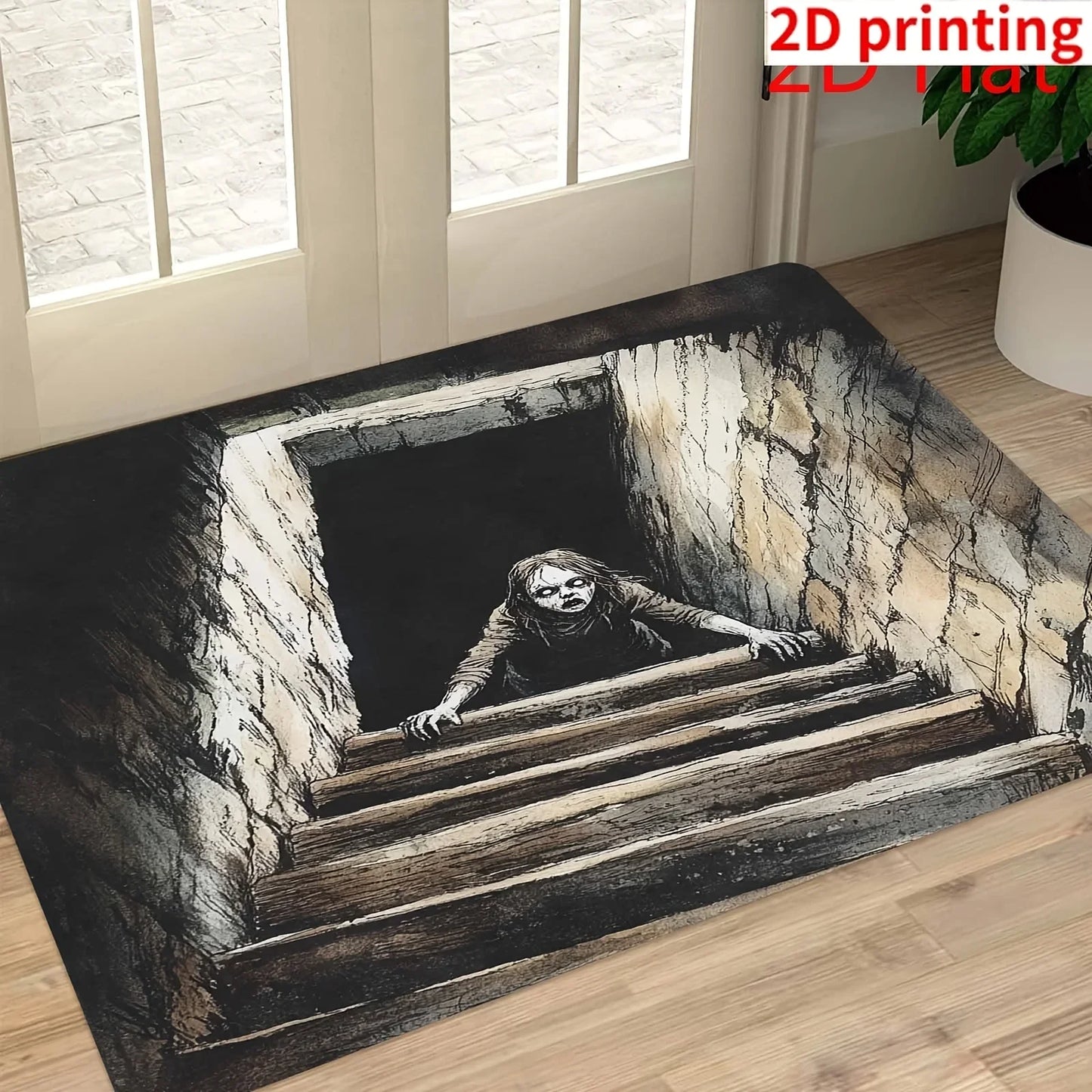 VIKAMA Halloween Clown Doormat Manhole Design Non-Slip Entryway Rug Horror Theme Decor