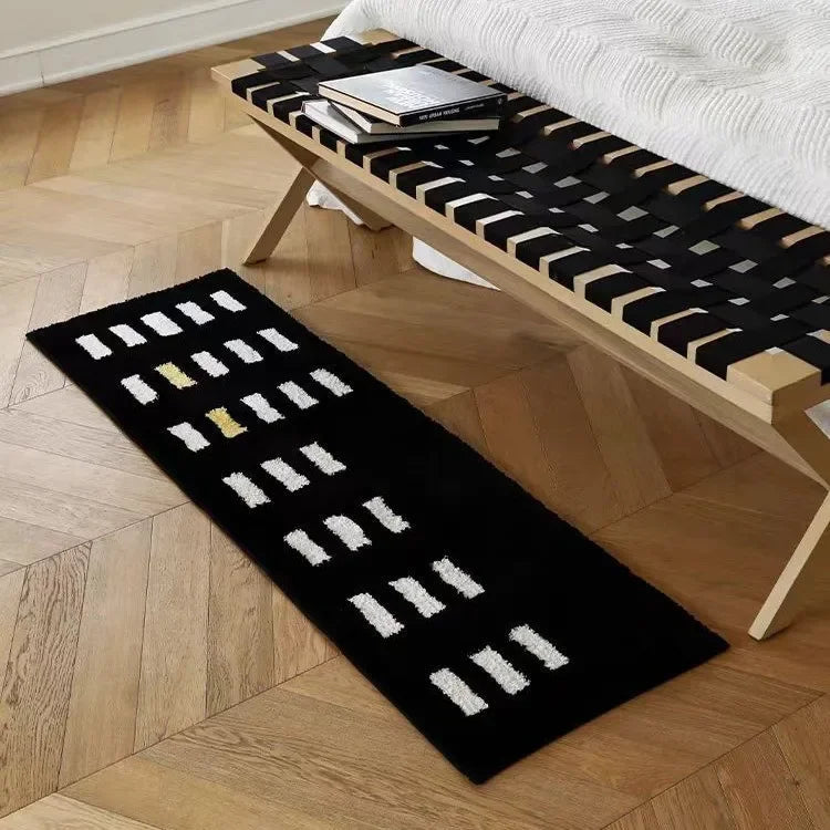 VIKAMA Black White Plush Bedside Rug Soft Bedroom Living Room Home Decor