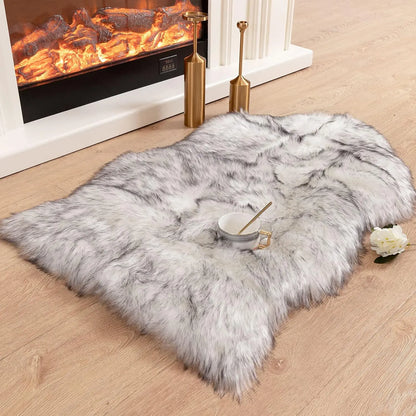 Soft Shaggy Faux Fur Rug Non-Slip 60×90 cm Extra Thick Plush Bedroom Living Room Carpet Machine Washable Floor Mat