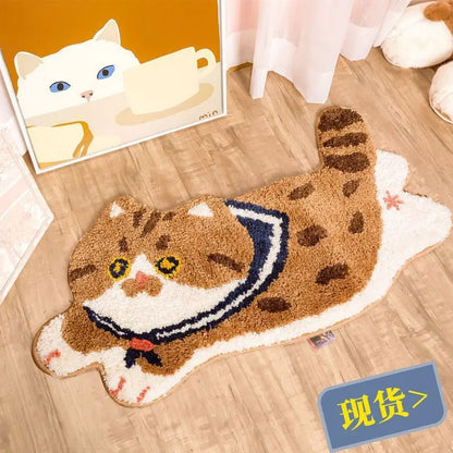 VIKAMA Cute Cat Girl Faux Cashmere Carpet Soft Non-Slip Absorbent Bedroom Bathroom Kitchen Floor Mat