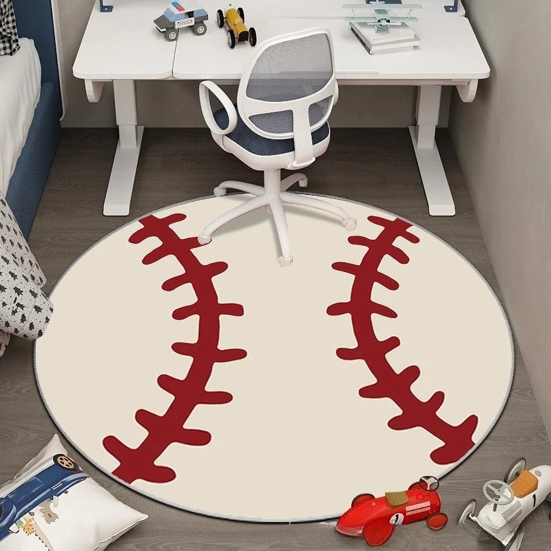 Round Carpet Football Basketball Volleyball Baseball Pattern Non-Slip Rug Bedroom Living Room Home Decor