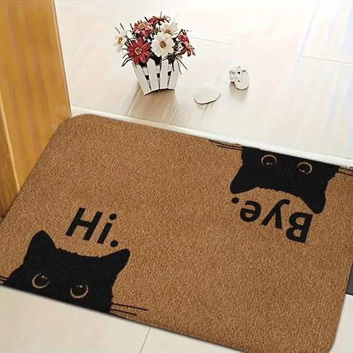 VIKAMA “Hi Bye” Black Cat Doormat Machine Washable