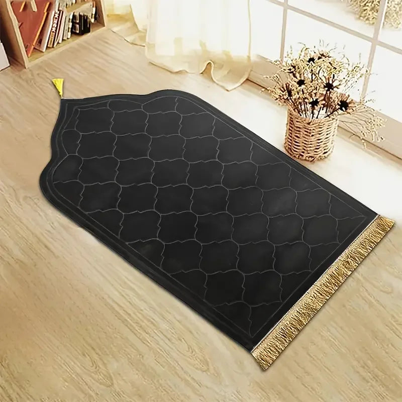 Thick Prayer Rug with Tassels Islamic Turkish Style Irregular Anti-Slip Soft Flannel Prayer Mat Carpet