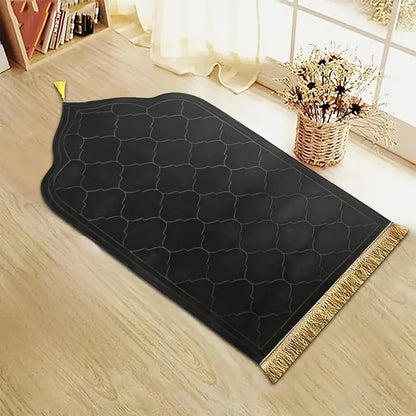 Thick Prayer Rug with Tassels Islamic Turkish Style Irregular Anti-Slip Soft Flannel Prayer Mat Carpet